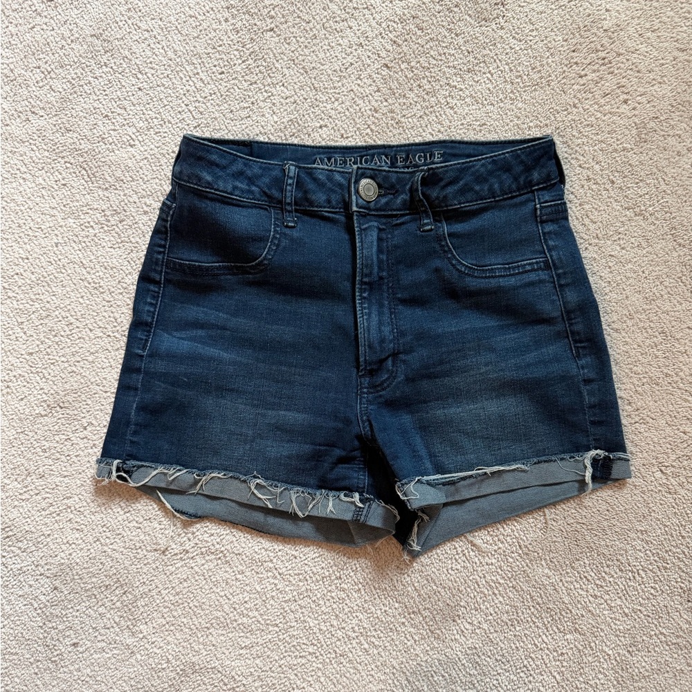 American eagle super stretch cut off denim shorts Jean shorts dark blue size 6